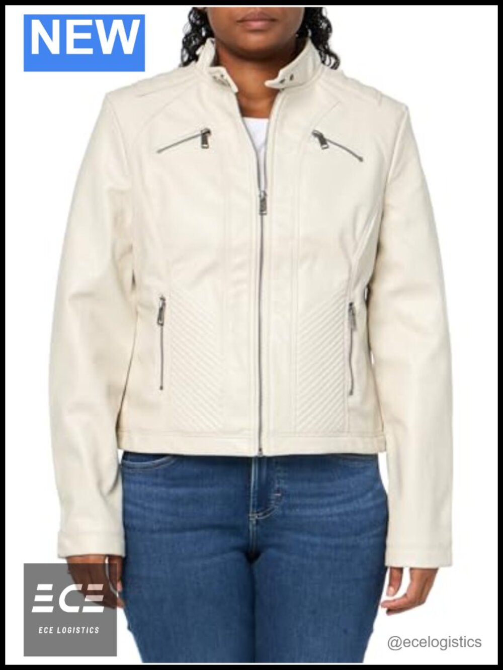 Faux Leather Moto Zipped Jacket Long Sleeve Point Collar Moto Style